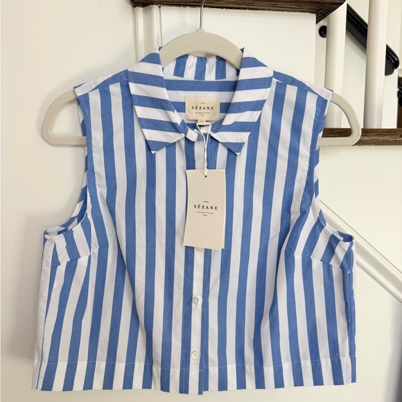 Sezane Tops - Sézane Harmonie Shirt – Bright Blue & Ecru Stripes | Size M | NWT